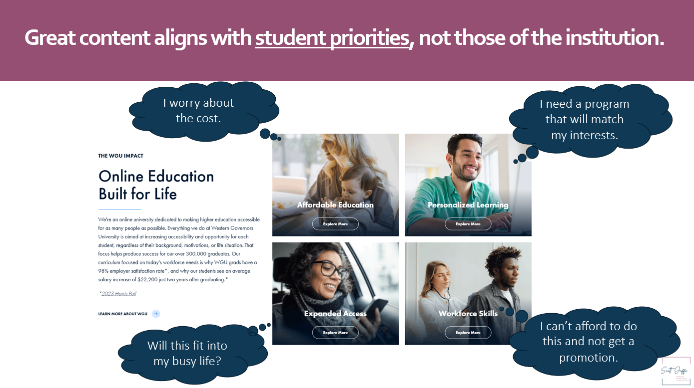 Copy that reflects student needs